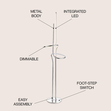 Sketch 64" Minimalist Dimmable Metal Integrated LED Floor Lamp - JONATHAN Y